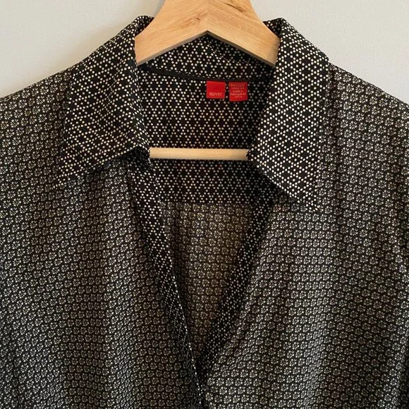 Vintage Esprit Short Sleeved Floral Button Top with Bows, Gathered Waist, V-Neck - Picture 2 of 8